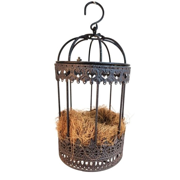 Hanging Metal Bird Cage Planter With Coco Liner Insert For Indoor/Outdoor Decor - Picture 1 of 8